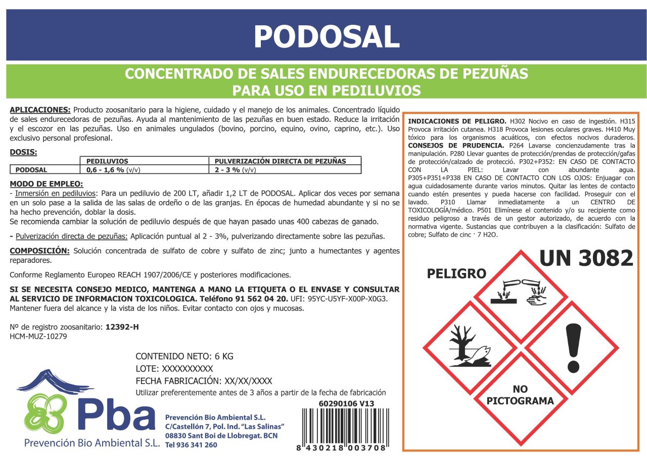 60290106 ETIQ Podosal 6 Kg et V13 301024